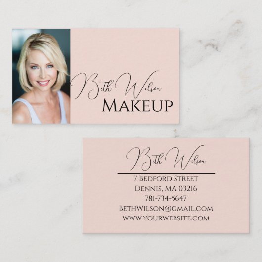 Makeup Business Card, Pink & Black Visitenkarte (Vorne/Hinten)