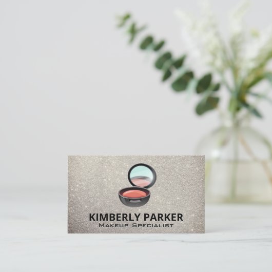 Makeup Compact | Hintergrund des Glitzer Visitenkarte (Stehend Vorderseite)