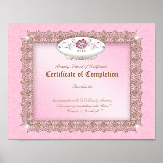 Makeup Diploma Certificate of Completion Pink Lips Poster (Vorne)