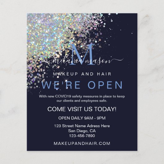 Makeup Elegant Holographic Rose Gold Glitzer Blue Flyer (Vorne)