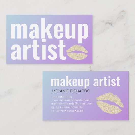 Makeup Eleganter Lila Gradient Glitzer Lippen und  Visitenkarte (Vorne/Hinten)