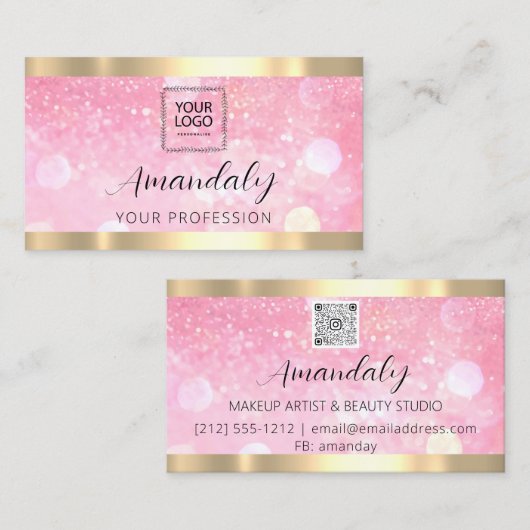 Makeup Esthetician Lash Nails QR Code Logo Glitzer Visitenkarte (Vorne/Hinten)