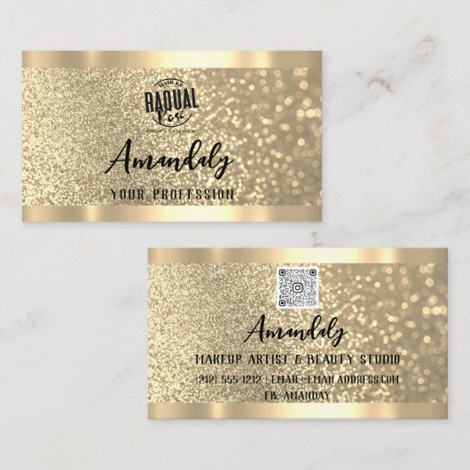 Makeup Esthetician Lash Nails QR Code Logo Gold Visitenkarte (Vorne/Hinten)