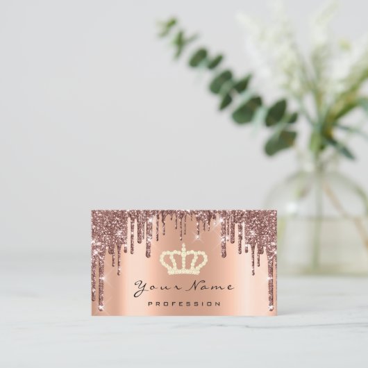 Makeup Event Planner Glitzer Rose Crown Copper Visitenkarte (Stehend Vorderseite)