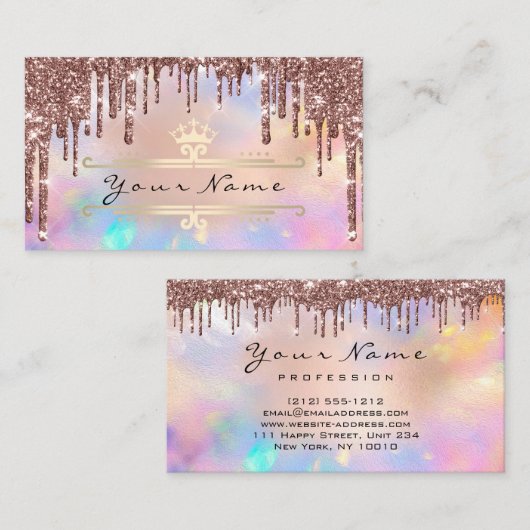 Makeup Event Planner Gold Crown Holograph Crown Visitenkarte (Vorne/Hinten)