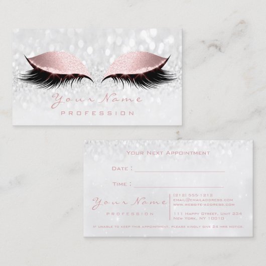 Makeup Eye Lash Glitzer Rosa Graue Terminierungska Terminkarte (Vorne/Hinten)