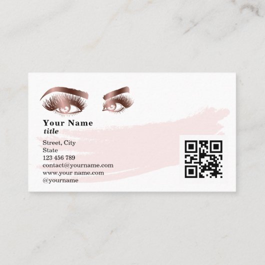 Makeup Eyebrow Eyes Lash Rose Gold Marmor QR Code Visitenkarte (Rückseite)