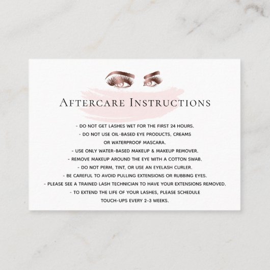 Makeup Eyebrow Eyes Lashes Aftercare-Karte Empfehlungskarte (Rückseite)