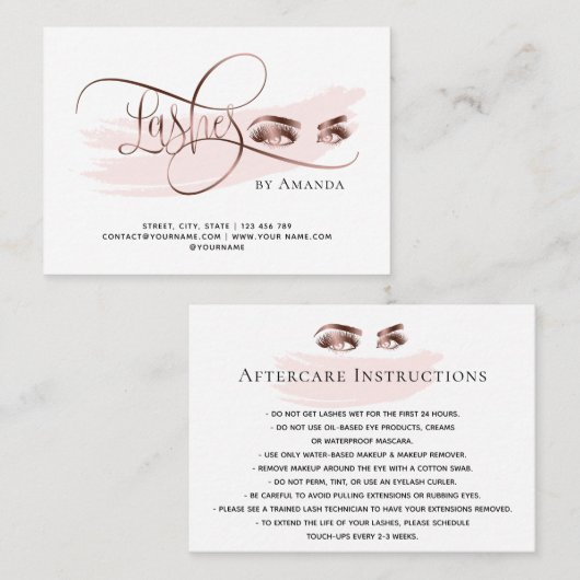 Makeup Eyebrow Eyes Lashes Aftercare-Karte Empfehlungskarte (Vorne/Hinten)