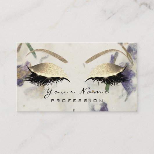 Makeup Eyebrow Eyes Lashes Glitzer Gold Lila Visitenkarte (Vorderseite)