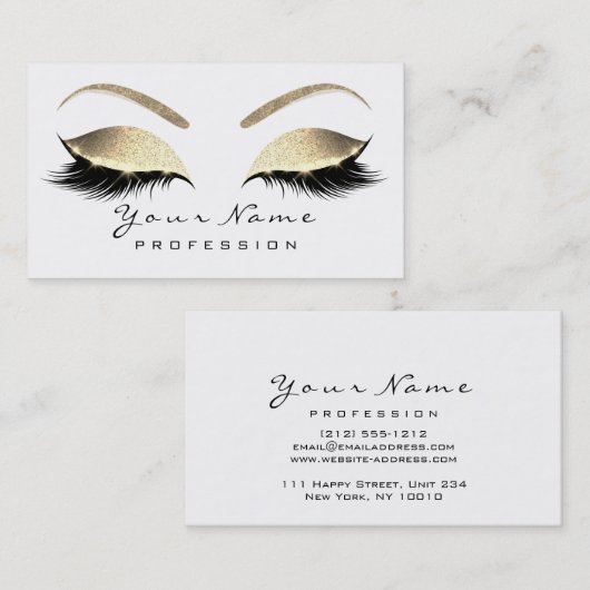 Makeup Eyebrow Eyes Lashes Glitzer Gold Weiß Visitenkarte (Vorne/Hinten)