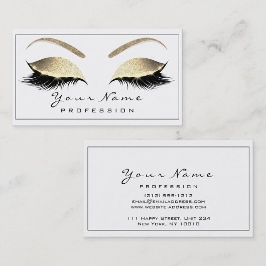 Makeup Eyebrow Eyes Lashes Glitzer Gold White1 Visitenkarte (Vorne/Hinten)