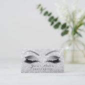 Makeup Eyebrow Eyes Lashes Glitzer Grau Silber Visitenkarte (Stehend Vorderseite)