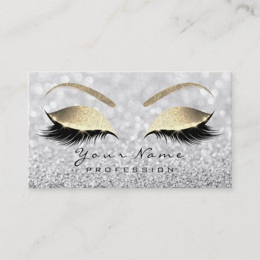 Makeup Eyebrow Eyes Lashes Glitzer Gray Glam Visitenkarte (Vorderseite)