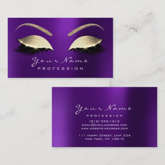 Makeup Eyebrow Eyes Lashes Glitzer Lavender Lila Visitenkarte (Vorne/Hinten)