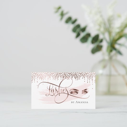Makeup Eyebrow Eyes Lashes Rose Gold Business Card Visitenkarte (Stehend Vorderseite)