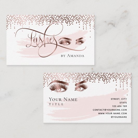 Makeup Eyebrow Eyes Lashes Rose Gold Business Card Visitenkarte (Vorne/Hinten)