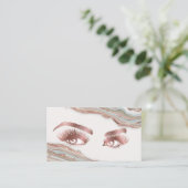 Makeup Eyebrow Eyes Lashes Rose Gold Marmor Busine Visitenkarte (Stehend Vorderseite)