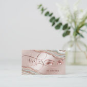 Makeup Eyebrow Eyes Lashes Rose Gold Marmor Busine Visitenkarte (Stehend Vorderseite)