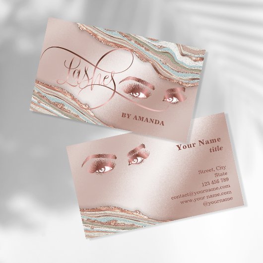 Makeup Eyebrow Eyes Lashes Rose Gold Marmor Busine Visitenkarte