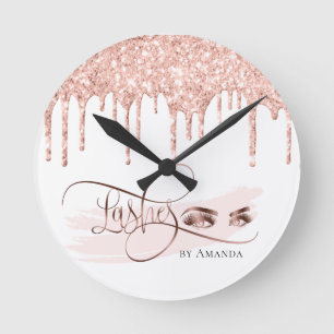 Makeup Eyebrow Eyes Lashes Rose Gold Runde Wanduhr
