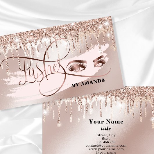 Makeup Eyebrow Eyes Lashes Rose Gold Tropfen Visitenkarte