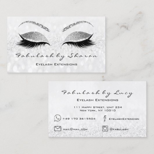 Makeup Eyebrow Lash Extension Glitzer Silver Grau Visitenkarte (Vorne/Hinten)