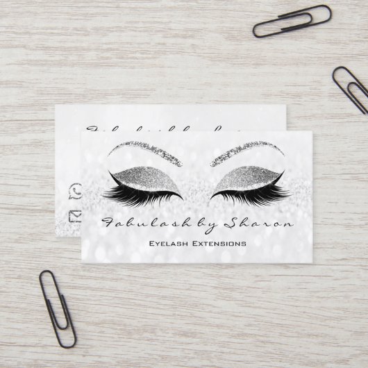 Makeup Eyebrow Lash Extension Glitzer Silver Grau Visitenkarte (Vorderseite/Rückseite Beispiel)