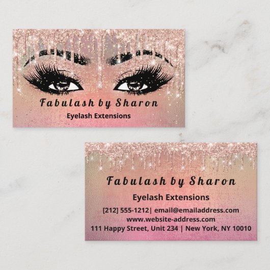 Makeup Eyebrow Lash Glitzer Tropfen Rose Gold Visitenkarte (Vorne/Hinten)