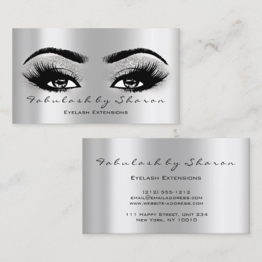 Makeup Eyebrow Lash Glitzer VIP Gray Silver Spark Visitenkarte (Vorne/Hinten)