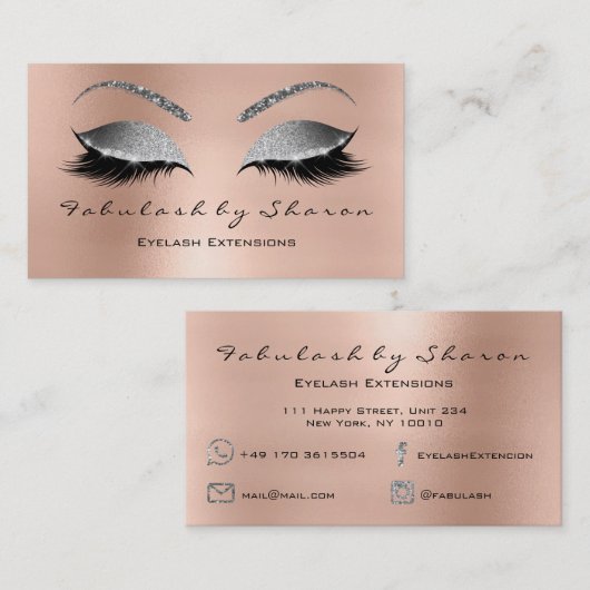 Makeup Eyebrow Lashes Glitzer Diamond Pink Silber Visitenkarte (Vorne/Hinten)