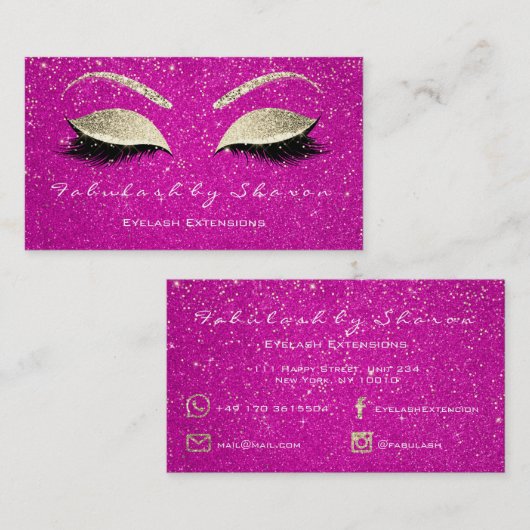 Makeup Eyebrow Lashes Glitzer Gold Confetti Pink Visitenkarte (Vorne/Hinten)