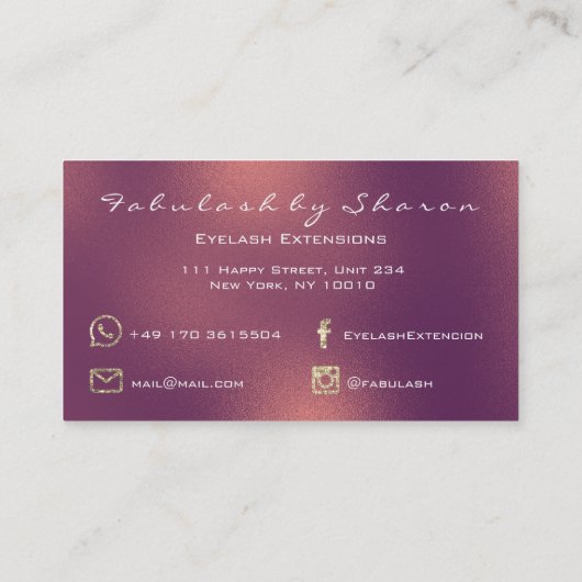 Makeup Eyebrow Lashes Glitzer Green Copper Rose Visitenkarte (Rückseite)