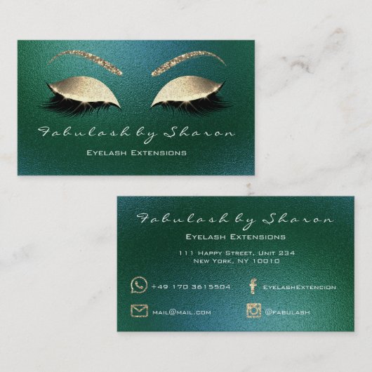 Makeup Eyebrow Lashes Glitzer Green Tropical Cali Visitenkarte (Vorne/Hinten)