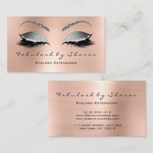 Makeup Eyebrow Lashes Glitzer Pink Silver Grau Visitenkarte (Vorne/Hinten)