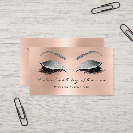 Makeup Eyebrow Lashes Glitzer Pink Silver Grau Visitenkarte (Vorderseite/Rückseite Beispiel)