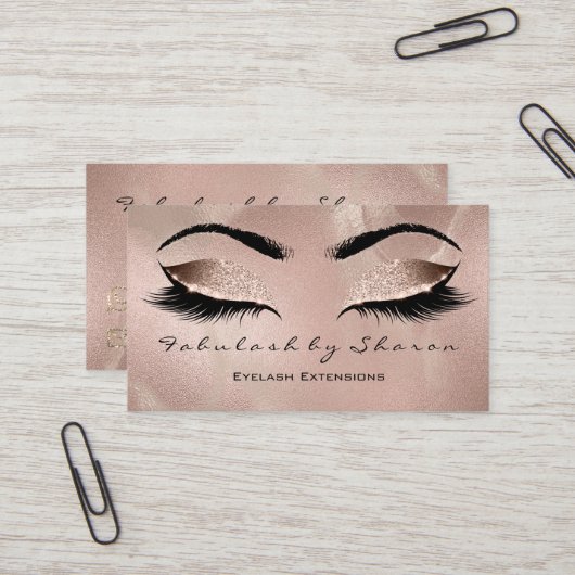 Makeup Eyebrow Lashes Glitzer Rose Gold Luxus Visitenkarte (Vorderseite/Rückseite Beispiel)