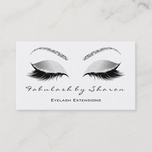 Makeup Eyebrow Lashes Glitzer Silber Grau Weiß Visitenkarte (Vorderseite)