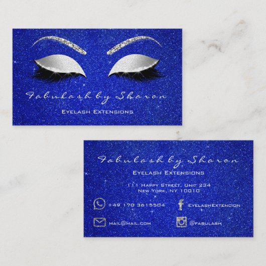 Makeup Eyebrow Lashes Glitzer Silver grau Blau Visitenkarte (Vorne/Hinten)