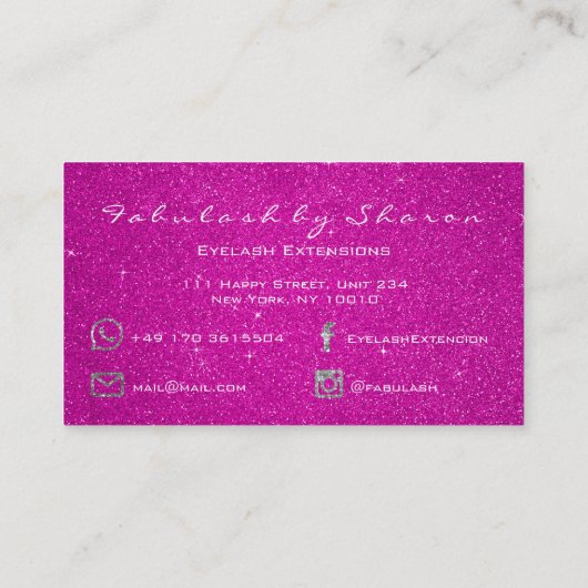 Makeup Eyebrow Lashes Glitzer Silver Grau Hot Pink Visitenkarte (Rückseite)