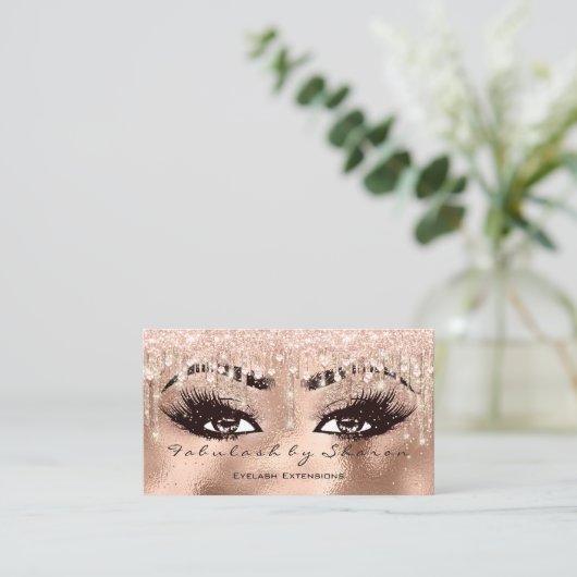 Makeup Eyebrow Lashes Glitzer Tropfen Crystals Ros Visitenkarte (Stehend Vorderseite)