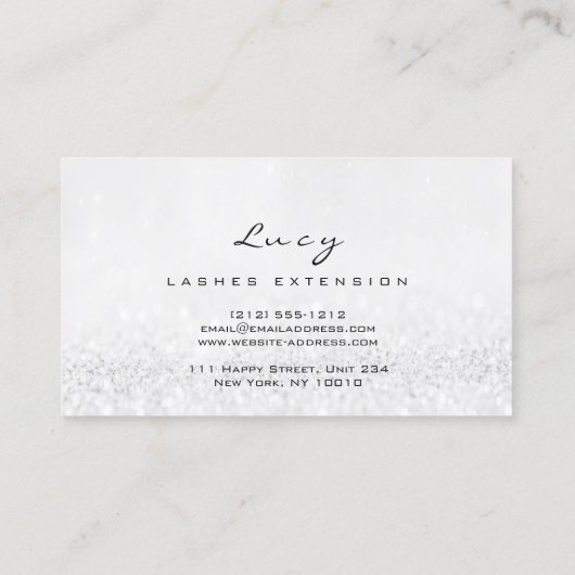 Makeup Eyebrow Name Lash Glitzer Grau Silber Grau Visitenkarte (Rückseite)