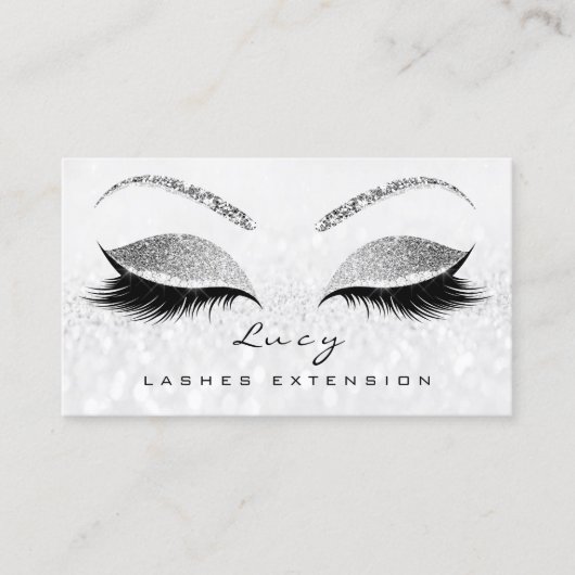 Makeup Eyebrow Name Lash Glitzer Grau Silber Grau Visitenkarte (Vorderseite)