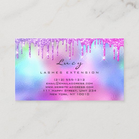 Makeup Eyebrow Name Lash Glitzer Pink Tropfen Visitenkarte (Rückseite)