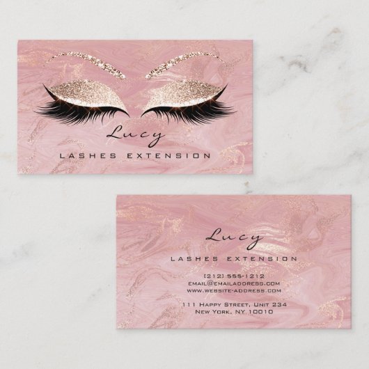 Makeup Eyebrow Name Lash Glitzer Rosa Marmor Visitenkarte (Vorne/Hinten)