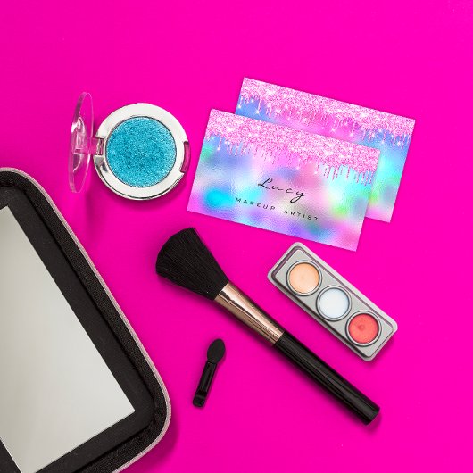 Makeup Eyebrow Name Lashes Fuchsia Pink Tropfen Visitenkarte