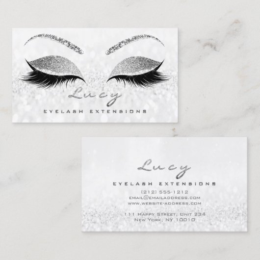 Makeup Eyebrow Name Lashes Glitzer Grau Silber Visitenkarte (Vorne/Hinten)