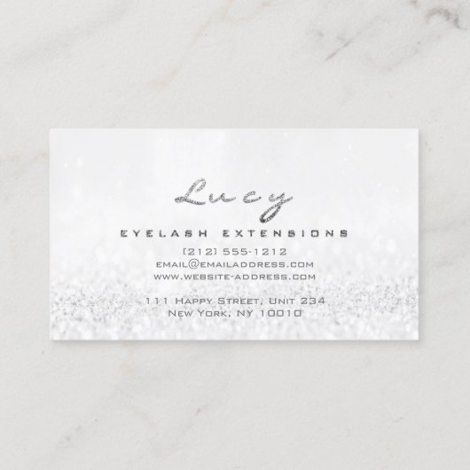 Makeup Eyebrow Name Lashes Glitzer Grau Silber Visitenkarte (Rückseite)