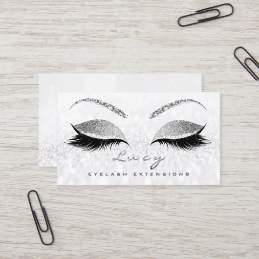 Makeup Eyebrow Name Lashes Glitzer Grau Silber Visitenkarte (Vorderseite/Rückseite Beispiel)