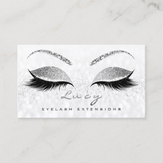 Makeup Eyebrow Name Lashes Glitzer Grau Silber Visitenkarte (Vorderseite)